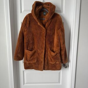Wild Fable Medium Faux Fur, Hooded, Burnt Orange Coat With Pockets